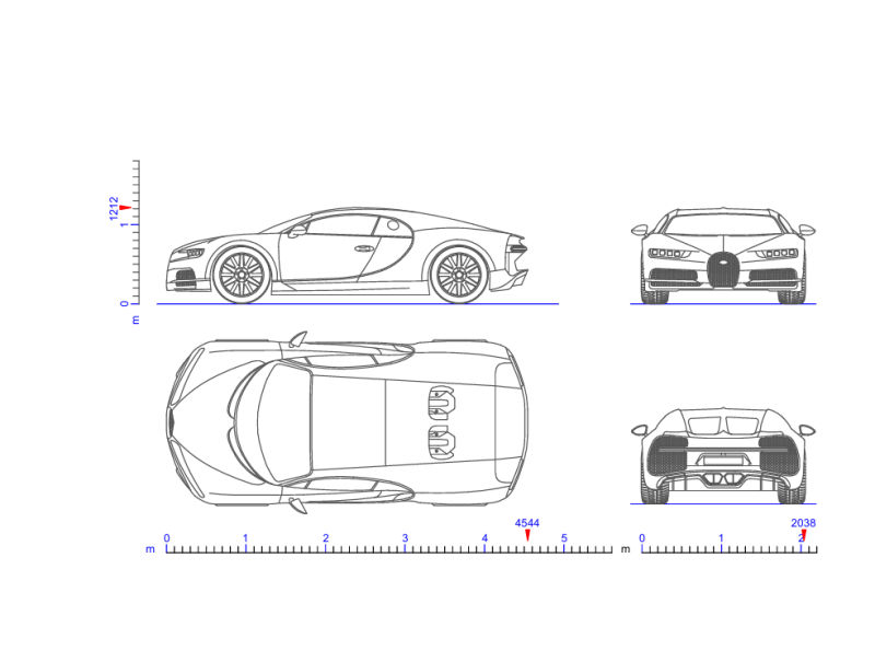 2D Bugatti Chiron Drawing