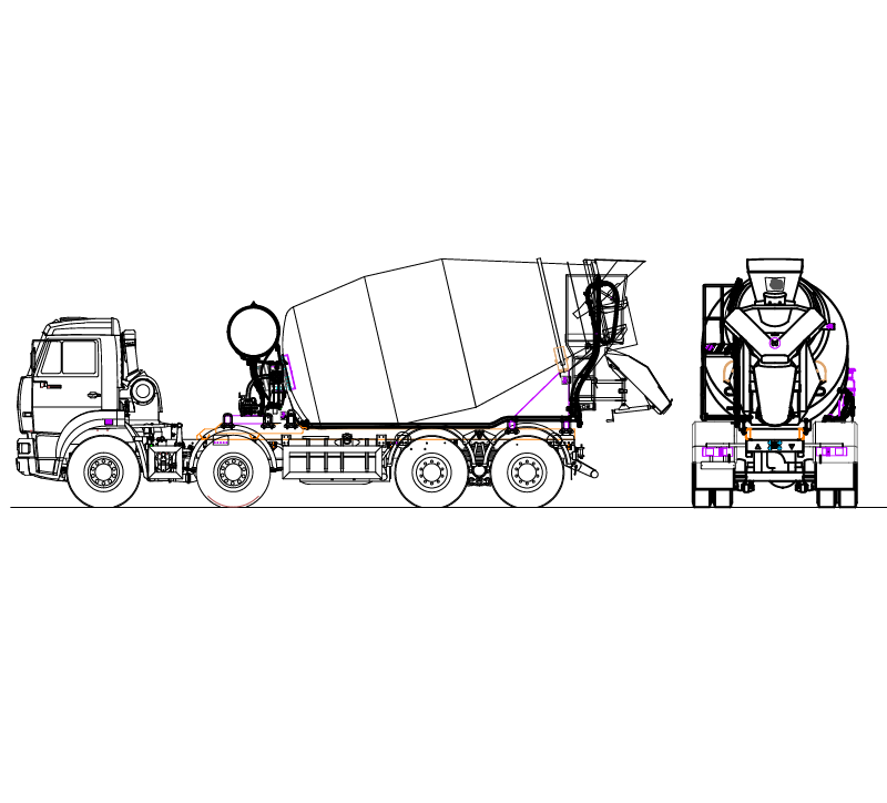 2D CAD Concrete Mixer Truck